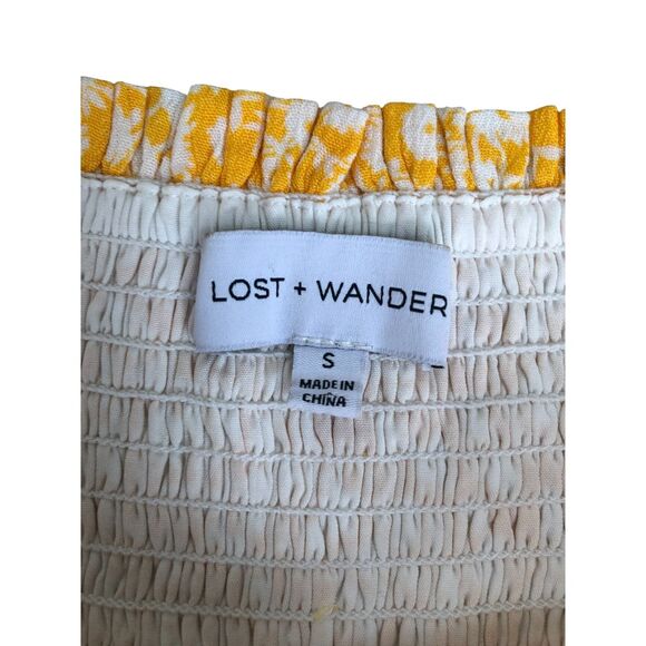 Lost‎ + Wander Yellow Ditsy Floral Smocked Cottagecore Boho Rayon Mini Dress S - Picture 5 of 12